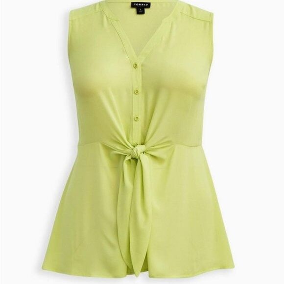 TORRID Peplum Georgette Button/Tie Front Top Plus Sz 2 (2X 18-20) Sunny Lime NWT - Picture 1 of 10